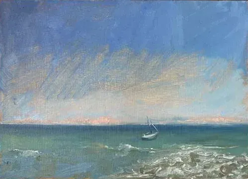 Ashley's Sailboat, Oil on wood panel, 2026 — T. Cheung-Damonte