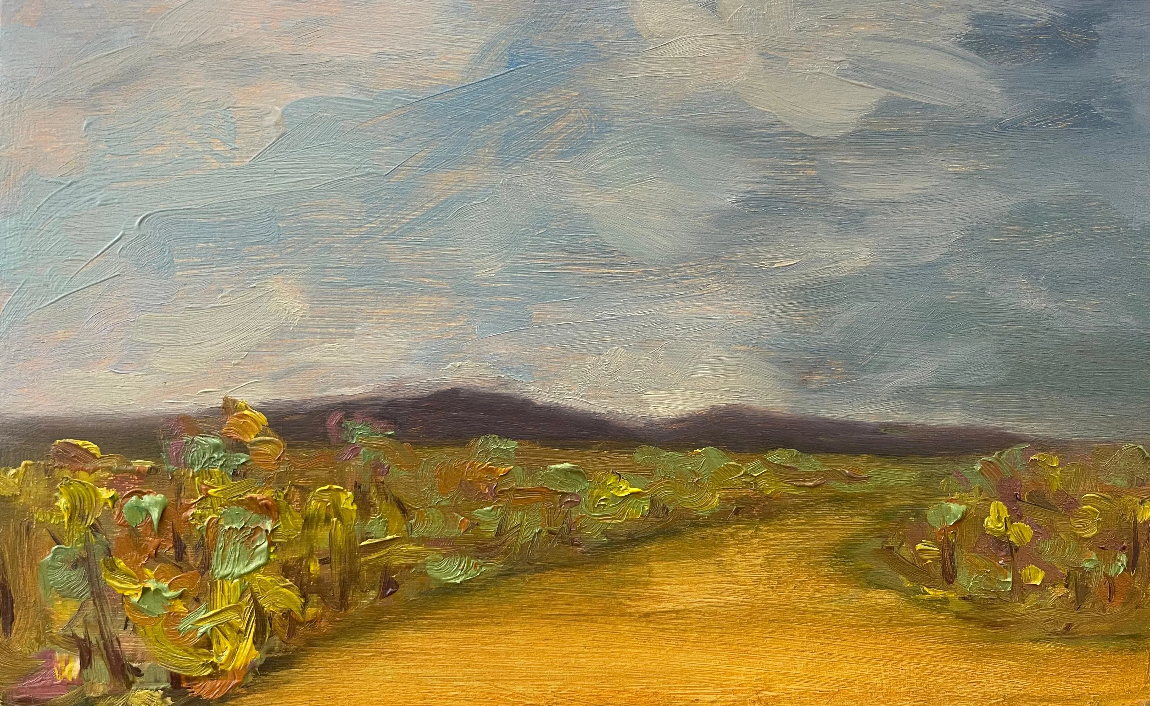 Vineyard in Autumn, oil on panel — T. Cheung-Damonte