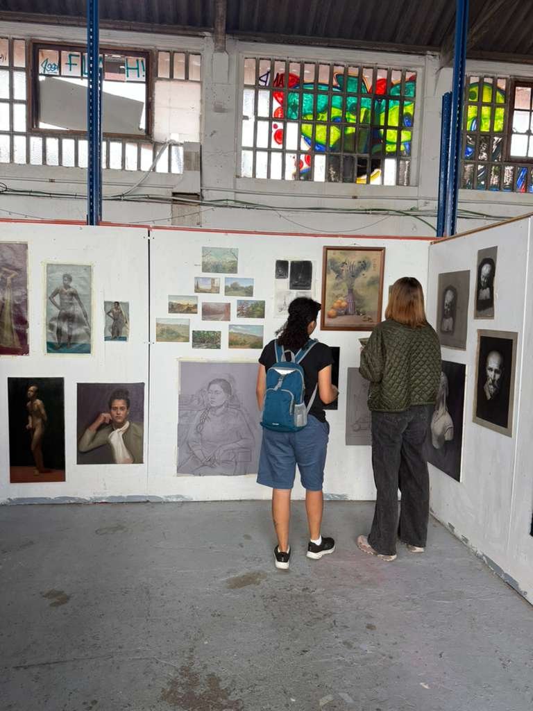 Final exhibition view of oil paintings and artwork at Barcelona open studio event