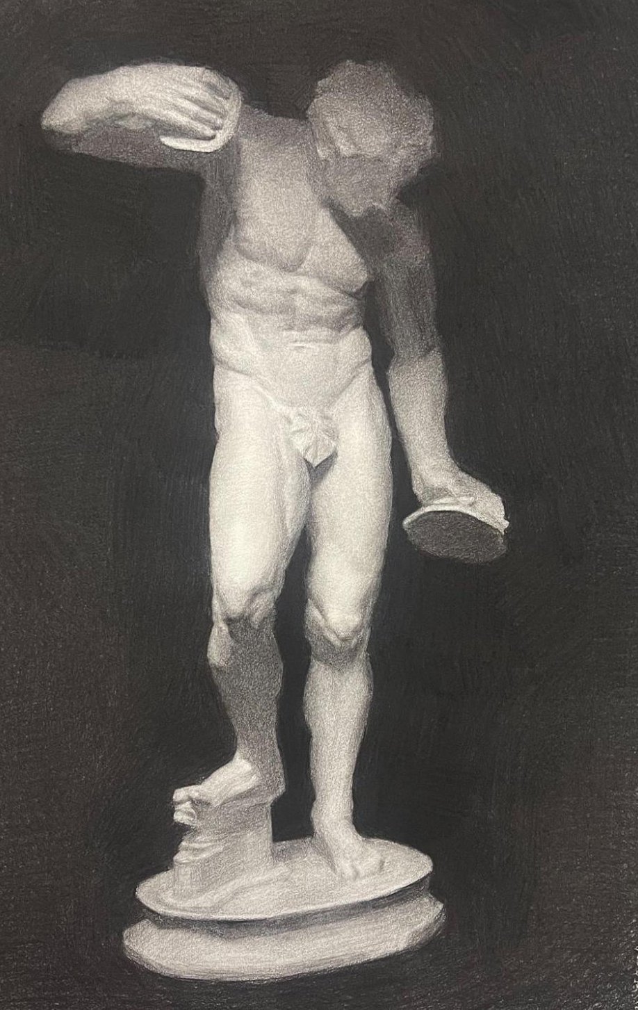 Classical cast drawing study, graphite on paper