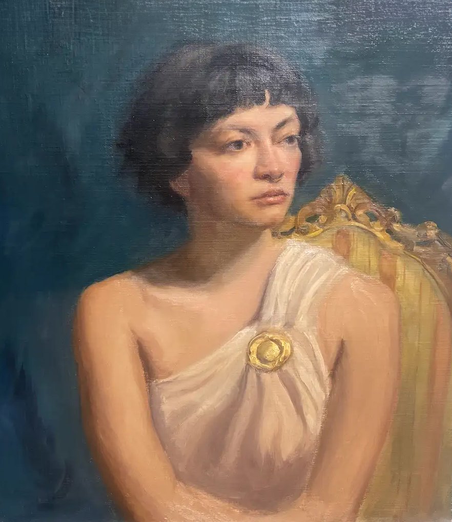 Contemporary portrait study in oil paint showing figurative painting skill and color mastery