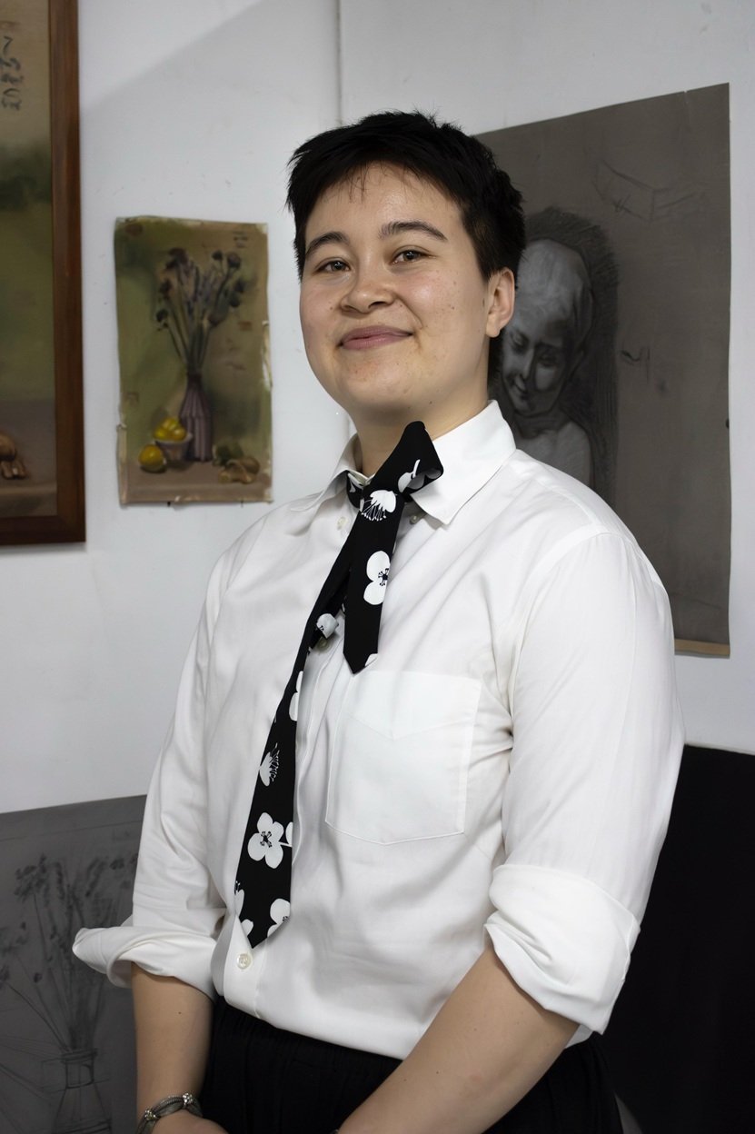 T. Cheung-Damonte portrait photo, mixed-race non-binary artist and Barcelona Academy of Art graduate