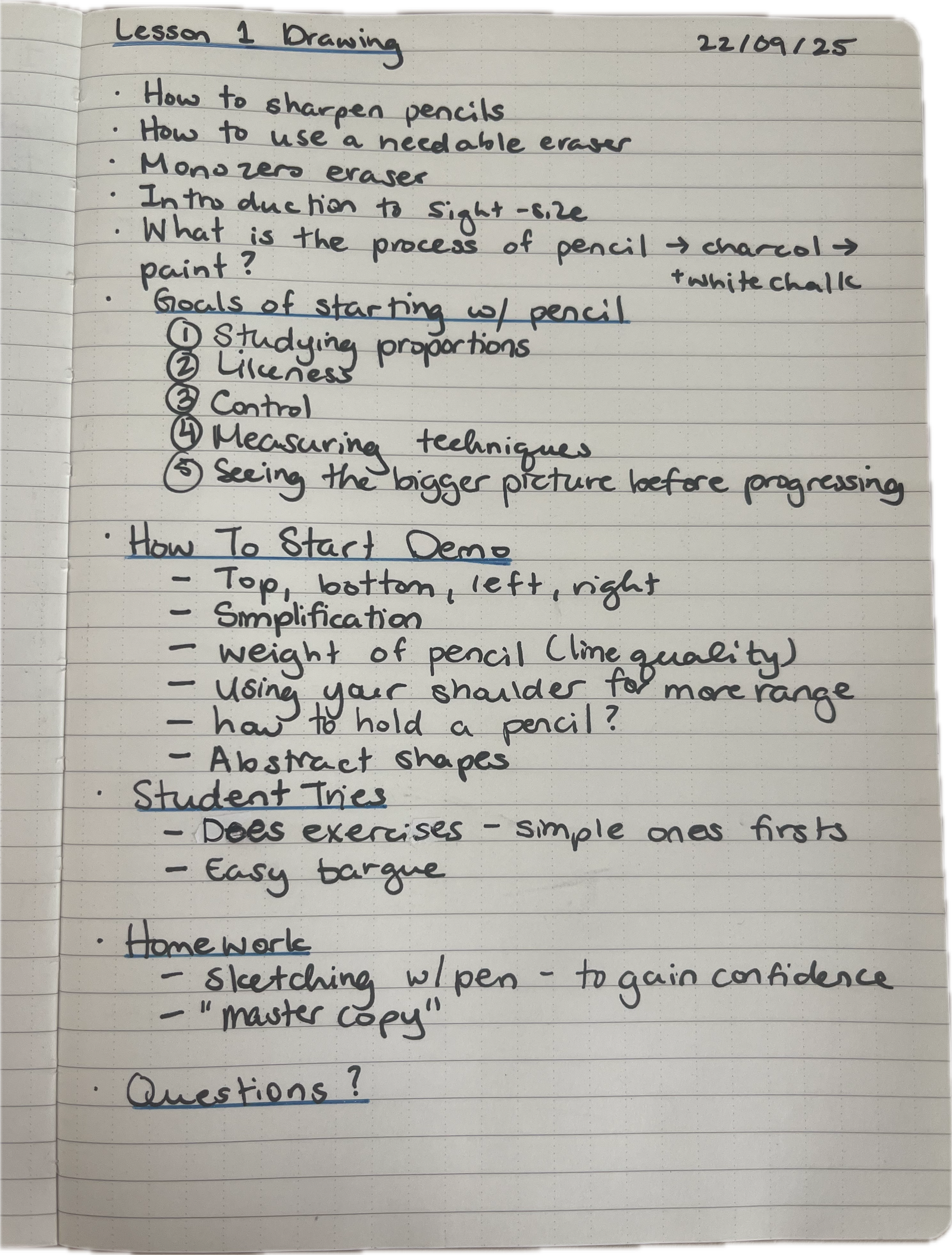 Sample lesson structure showing personalized art instruction approach